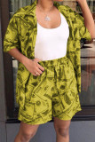 Green Fashion Casual Two Piece Suits Print Solid Straight Half Sleeve Two-Piece Short Set