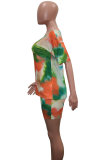 The lime green Polyester Fashion Sexy adult Patchwork Print Tie Dye Two Piece Suits Straight Short Sleeve Two Pieces