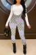 Grey Fashion Casual Print Basic O Neck Long Sleeve Two Pieces