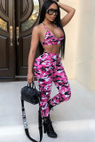 Red adult Fashion Sexy backless Print Two Piece Suits Camouflage Patchwork pencil Sleeveless