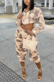 Brown Sportswear Print Tie-dye Hooded Collar Long Sleeve Two Pieces
