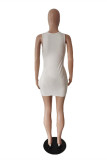 White Sexy Casual Solid Basic O Neck Vest Dress