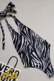 Blue Sexy Striped Solid Cross Straps Swimwears