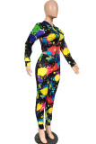 Multicolor Sexy Print Hooded Collar Long Sleeve Two Pieces