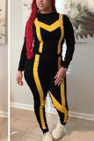 Red Casual Solid Patchwork O Neck Long Sleeve Two Pieces