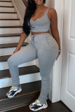 Red Casual Sportswear Solid Vests Pants V Neck Sleeveless Two Pieces