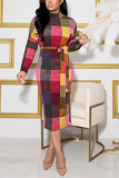Multicolor Sexy Plaid Patchwork O Neck One-piece Suits Dresses