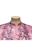 Pink Sexy Mandarin Collar Print Leopard Zipper