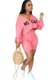 Red Fashion adult Street Letter Patchwork Print Two Piece Suits Straight Long Sleeve Two Pieces