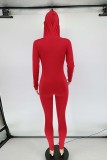 Red Casual Living Letter Embroidery Basic V Neck Skinny Jumpsuits