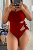 Red Fashion Sexy Solid Hollowed Out Backless Swimwears