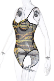 Black Sexy Print Patchwork Spaghetti Strap Skinny Jumpsuits