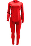 rose red Fashion Casual Adult Solid Hooded Collar Long Sleeve Regular Sleeve Regular Two Pieces