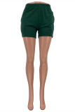 Green Fashion Casual Letter Print Basic Regular Mid Waist Shorts
