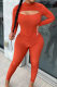 Tangerine Red Casual Solid Patchwork Half A Turtleneck Long Sleeve Two Pieces