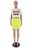 White Green Fashion Casual Letter Print Basic O Neck Short Sleeve Two Pieces