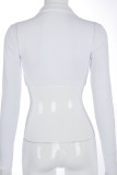 White Casual Solid Patchwork Turndown Collar Mid Waist Tops
