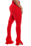Red Fashion Casual Adult Pit Article Fabrics Solid Slit Skinny Bottoms