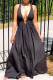 Black Fashion Sexy Solid Backless V Neck Vest Dress