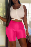 Rose Red Sexy Solid Hollowed Out O Neck Sleeveless Two Pieces