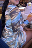 Colour Sexy Print Hollowed Out Pencil Skirt Dresses