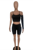 Black Sexy Casual Solid Hollowed Out Backless One Shoulder Sleeveless Two Pieces