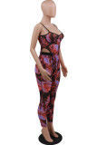 Red Sexy Print Patchwork See-through Spaghetti Strap Sleeveless Two Pieces