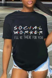Black Fashion Casual Letter Print Basic O Neck T-Shirts