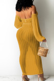 Rose Red Sexy Solid Hollowed Out Patchwork Frenulum See-through Halter Irregular Dress Dresses