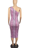 Leopard Print Sexy Print Bandage Hollowed Out Patchwork Oblique Collar Pencil Skirt Dresses