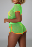 Green Sexy Solid Split Joint O Neck Short Sleeve Two Pieces
