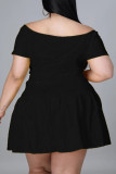 Pink Casual Solid Split Joint Off the Shoulder A Line Plus Size Two Pieces