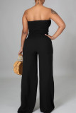 Black Elegant Solid Split Joint Strapless Sleeveless Two Pieces