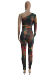 Red Sexy Print Patchwork One Shoulder Long Sleeve Two Pieces