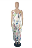 Multicolor Sexy Casual Print Backless Spaghetti Strap Sleeveless Dress