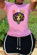 Pink Casual Print Patchwork O Neck Short Sleeve Two Pieces