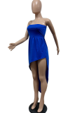 Blue Sexy Solid Patchwork Strapless Irregular Dress Dresses