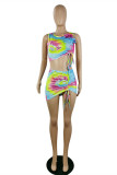 Colour Fashion Sexy Tie Dye Printing O Neck Sleeveless Two Pieces