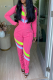 Rose Red Casual Print Patchwork Zipper Collar Long Sleeve Two Pieces