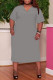 Grey Fashion Casual Plus Size Solid Ripped Hooded Collar Short Sleeve Dress