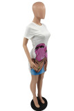 White Fashion Casual Print Basic O Neck Short Sleeve Dress