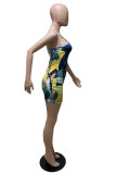 Multicolor Fashion Sexy Print Backless One Shoulder Sleeveless Dress