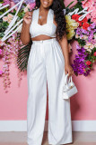 White Sexy Solid Split Joint Sleeveless Two Pieces