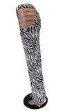 Rose Red Sexy Animal Print Print Hollowed Out Straight Mid Waist Speaker Full Print Bottoms