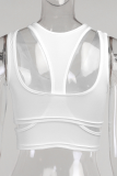 White Sexy Solid Hollowed Out Patchwork O Neck Tops