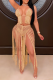Camel Sexy Solid Hollowed Out Patchwork Swimwears