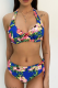 Blue Sexy Print Bandage Patchwork Swimwears
