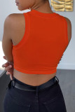Orange Casual Letter Print Basic O Neck Tops