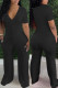 Black Fashion Casual Solid Basic V Neck Regular Jumpsuits