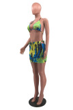 Blue Fashion Sexy Print Tie Dye Bandage Backless Swimwears